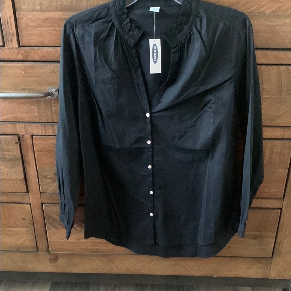 Old Navy True Black Eyelet Trim Button Down Shirt
